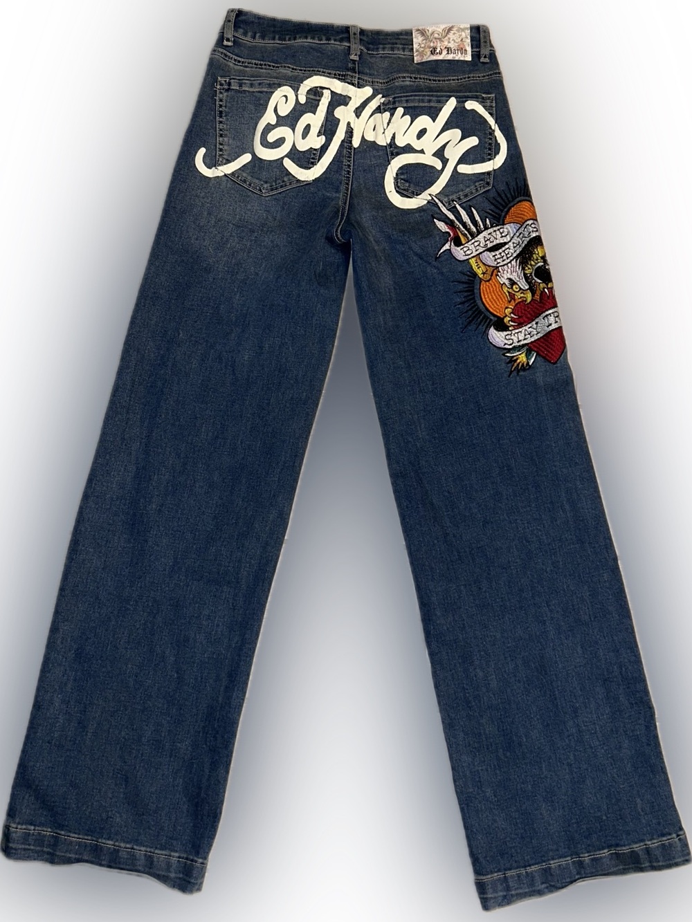 Ed Hardy Navy Blue Jeans with Bold Back Logo & Embroidered Graphic